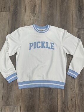 Pickleball PICKLE ELLSWORTH & IVY  White & Light Blue Crewneck Sweatshirt